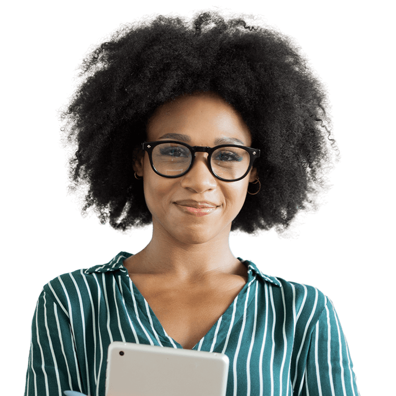 Woman with glasses smiling