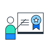 man pointing to whiteboard icon