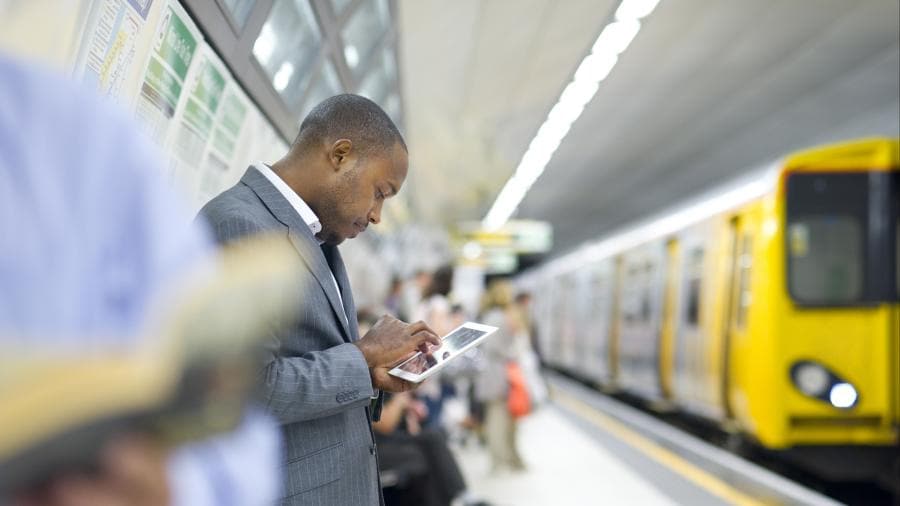man in train station