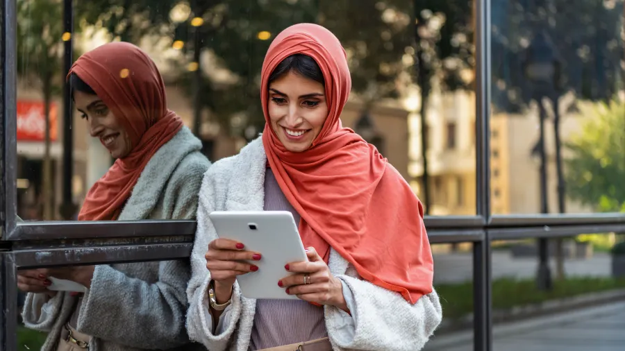 woman working on tablet