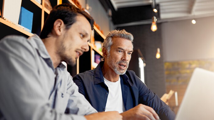 collaborating on laptop