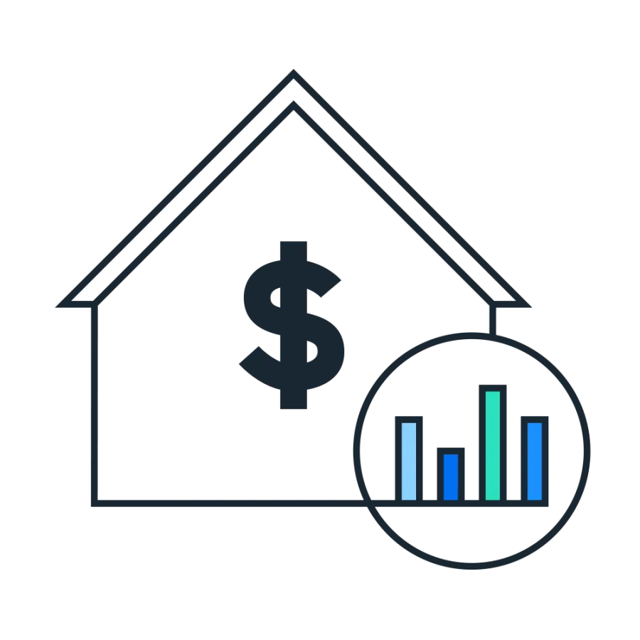 graphic of building with dollar sign and charts
