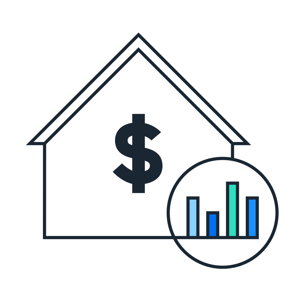 graphic of building with dollar sign and charts