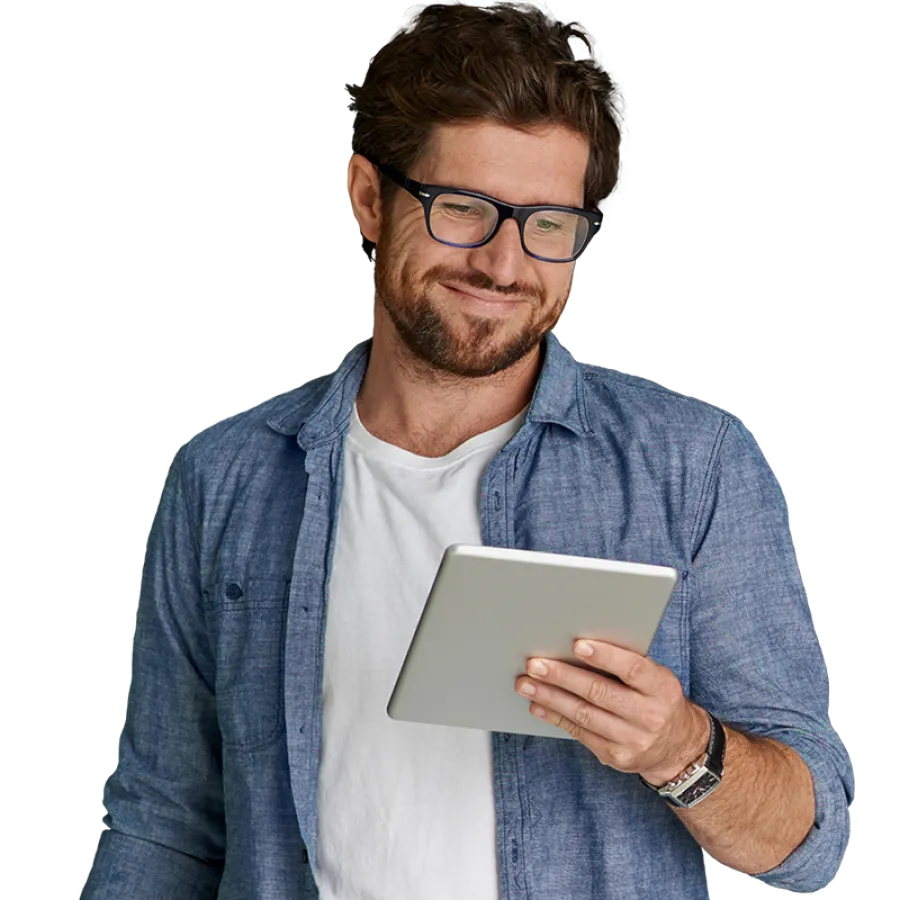 man with tablet