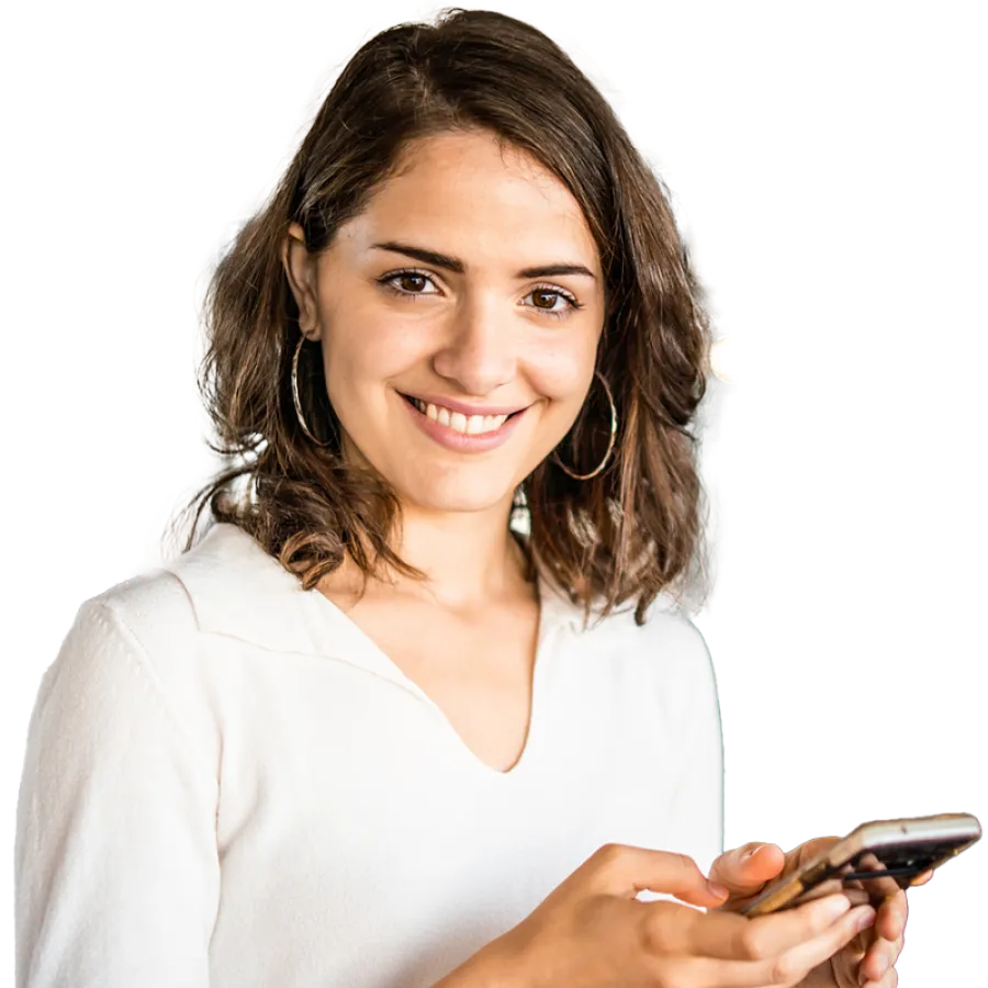 woman holding phone and smiling