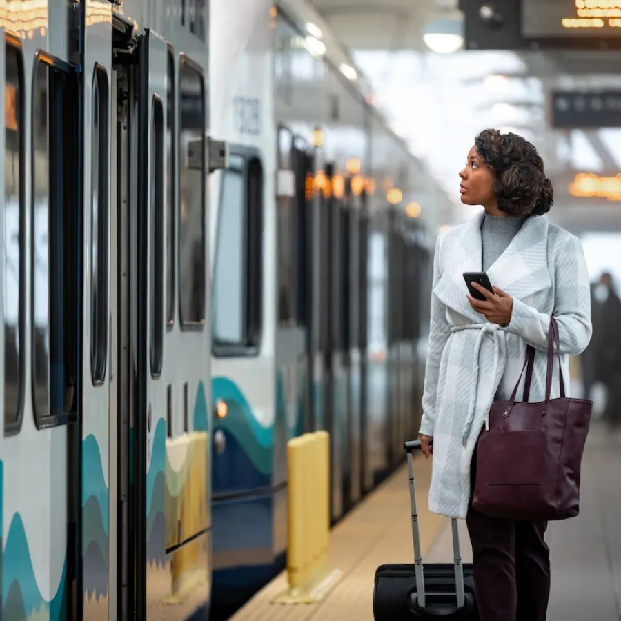 Business traveller on train platform